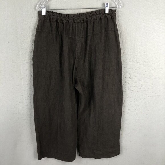 Made In Italy Pants Womens 12 Brown 100% Linen Crop Wide Leg Lagenlook Boho - Picture 3 of 16